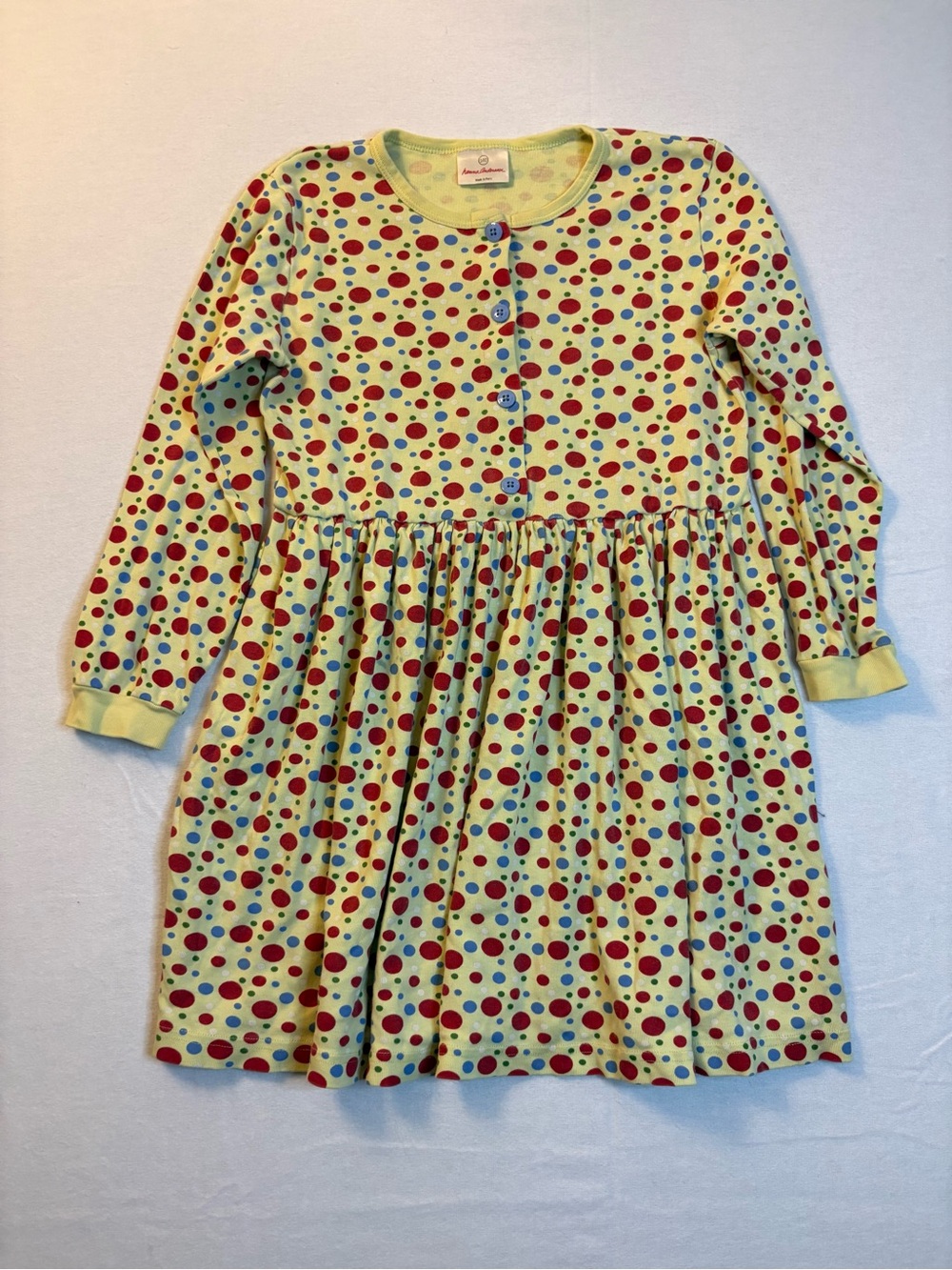 Hanna Andersson Yellow Long-Sleeve Polka Dot Dress with Red & Blue Dots